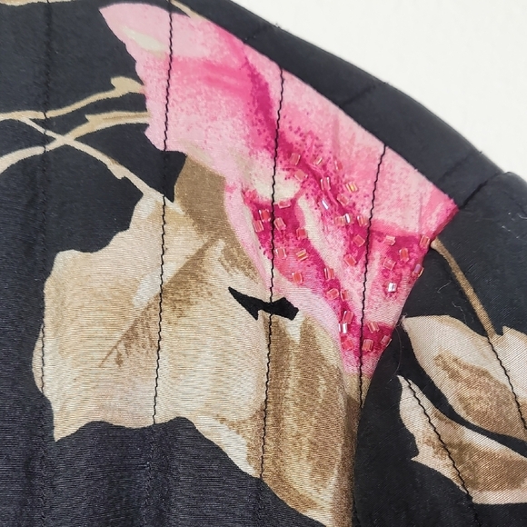 Carole Little 100% Silk Button Up Jacket Size L Floral Sequin Quilted Rose Lined - Picture 6 of 16